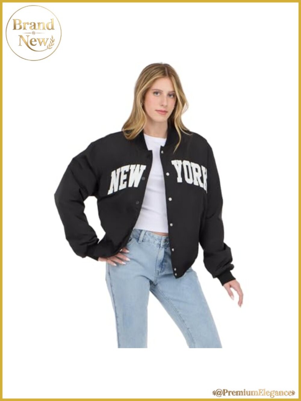 Forever 21 Women's Nylon Bomber Jacket with Patch Graphics Lightweight Zip-Up